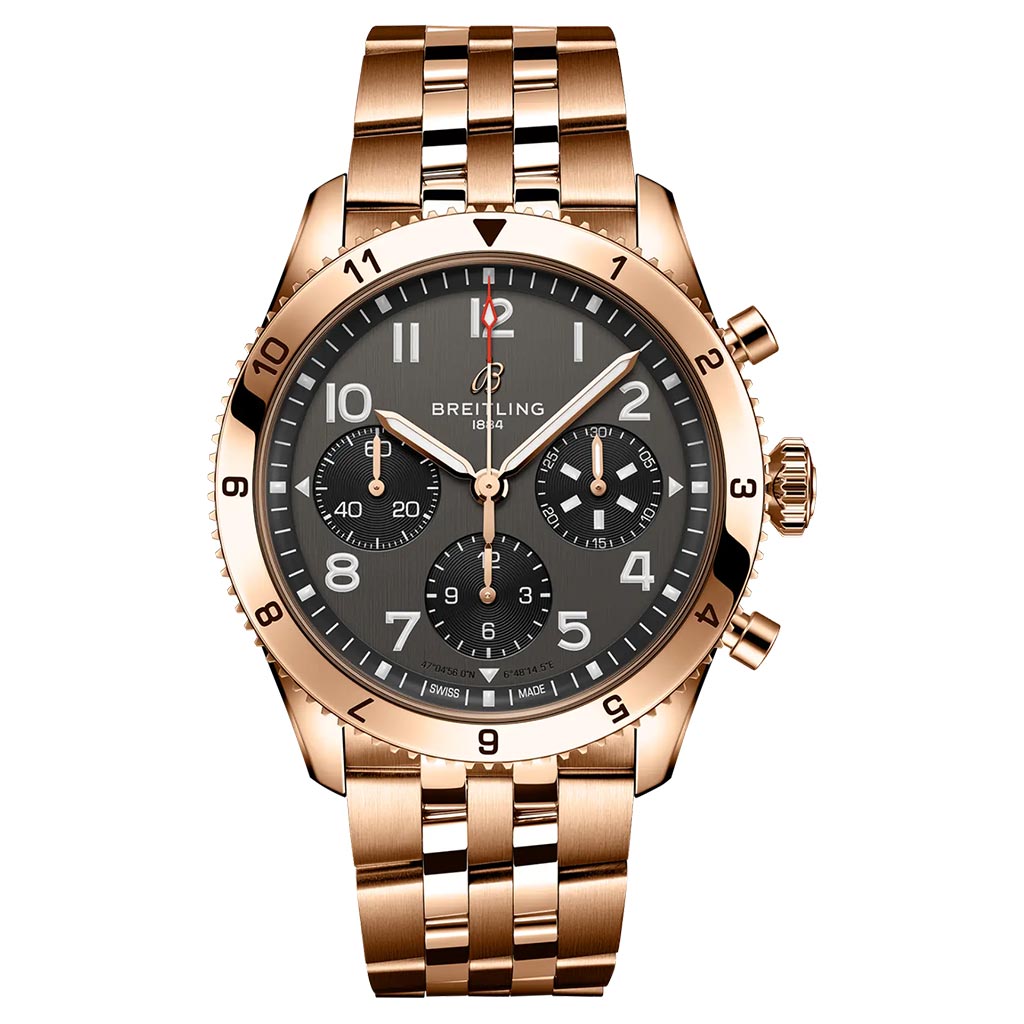 Breitling Classic Avi Automatic 42 B23 Anthracite 42mm Rose Gold Mens Watch
