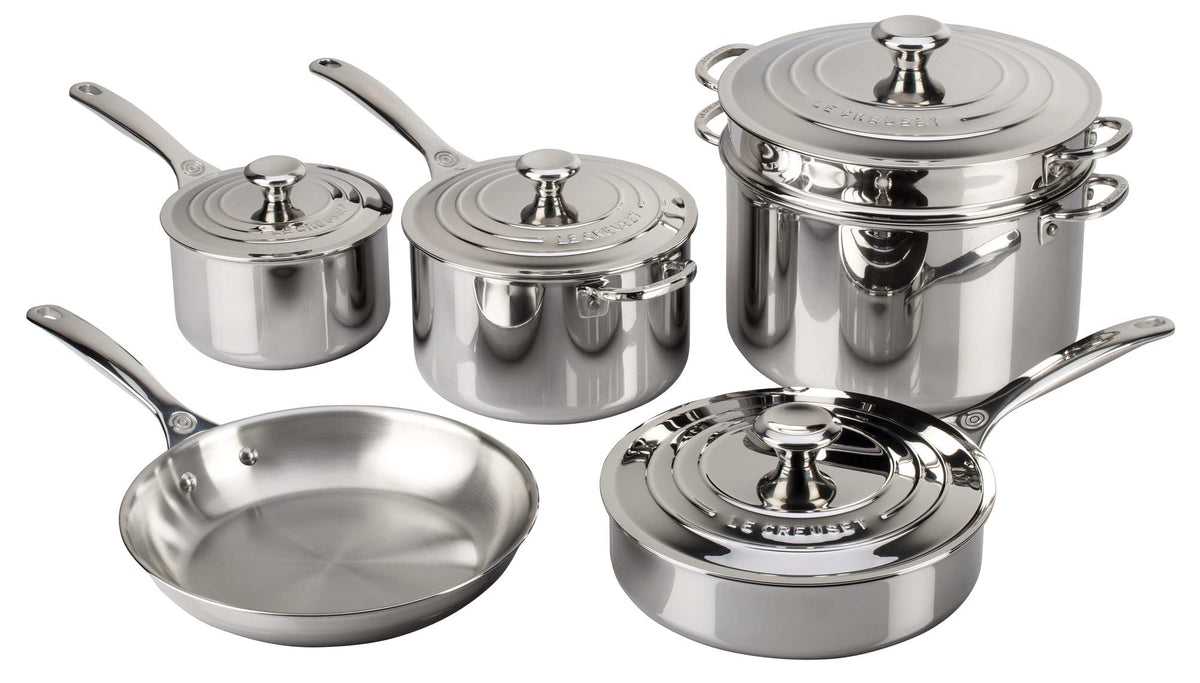 LE CREUSET 10 PC STAINLESS STEEL COOKWARE SET