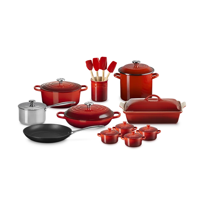 Le Creuset 20pc Mixed Material Kitchen Set, Cerise