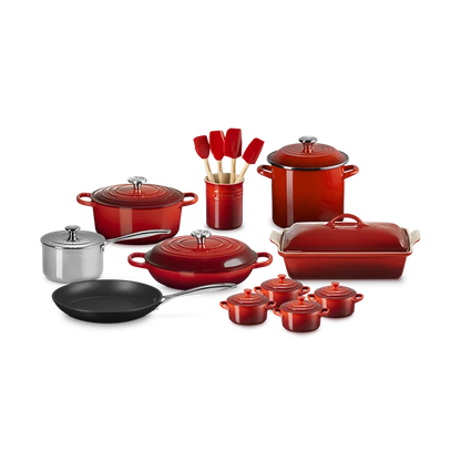 Le Creuset 20pc Mixed Material Kitchen Set, Cerise
